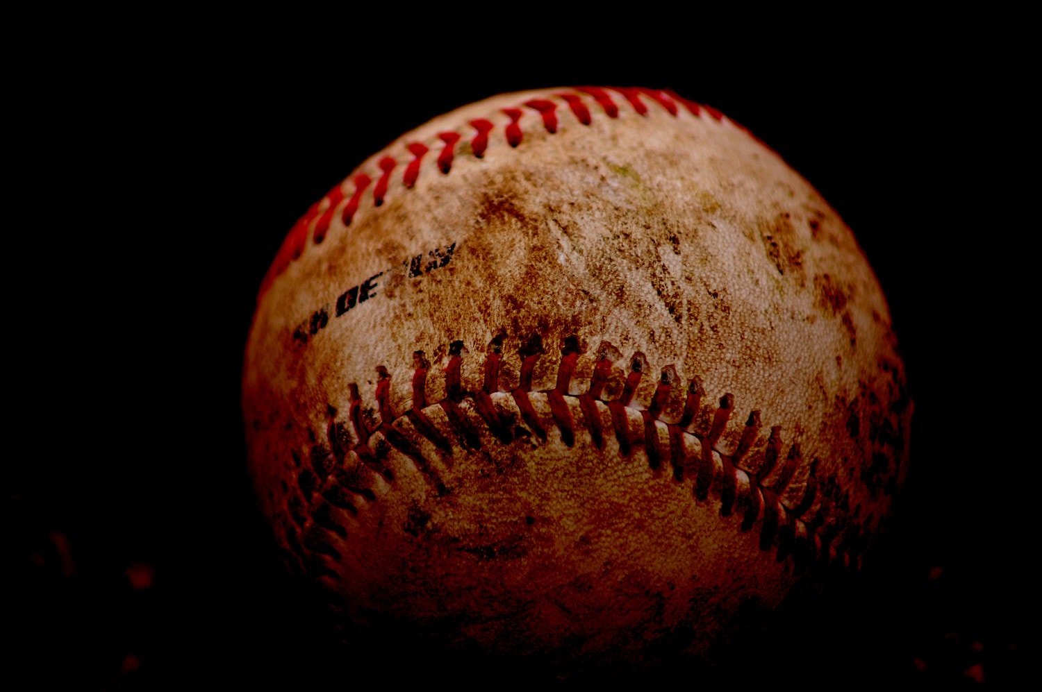 Baseball with dirt markings and stitches