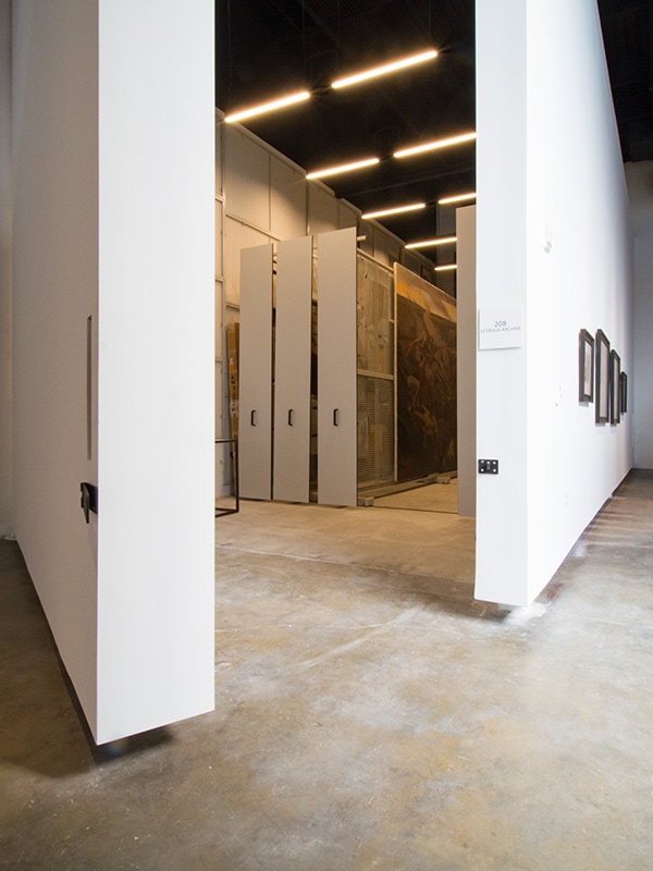 High-density art rack at the Bo Bartlett Center