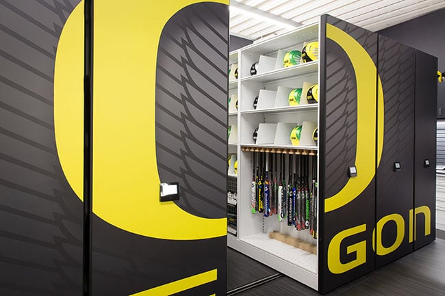 Baseball Equipment Storage in Powered High-Density Mobile Shelving