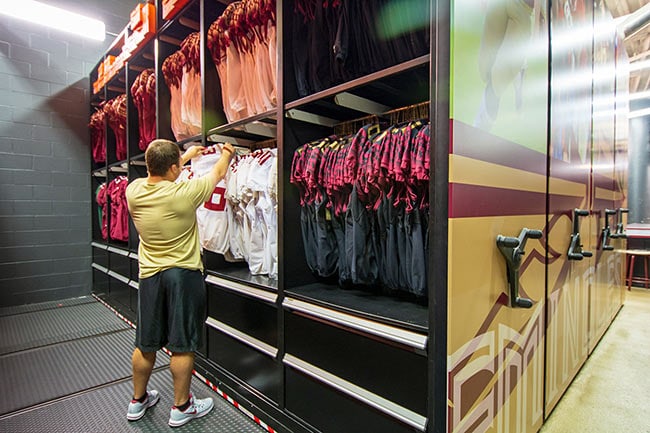 Football Uniform Storage in Compact Mobile Shelving
