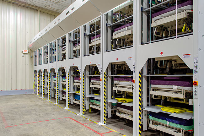 High-Density Storage for Hospital Beds in BedLifts