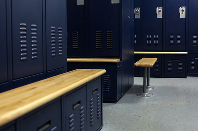 Personal Storage Lockers with Bench Seating and Drawers