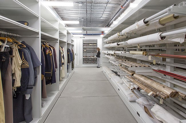 4-Post Shelving with Hanging Rods and Cantilever Textile Rack