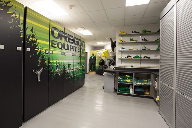 Athletic Equipment Staff Workstation and Compact Storage