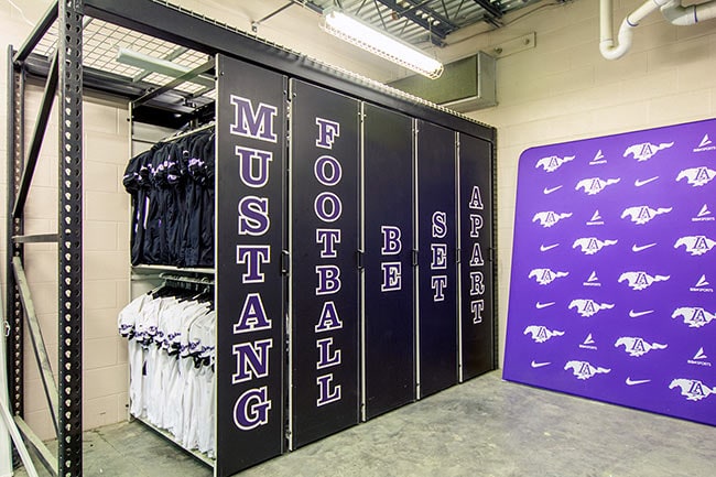 Football Uniform Storage in LEVPRO Suspended Mobile Shelving