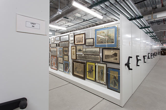 Framed Art Stored on High-Density Mobile Art Racks
