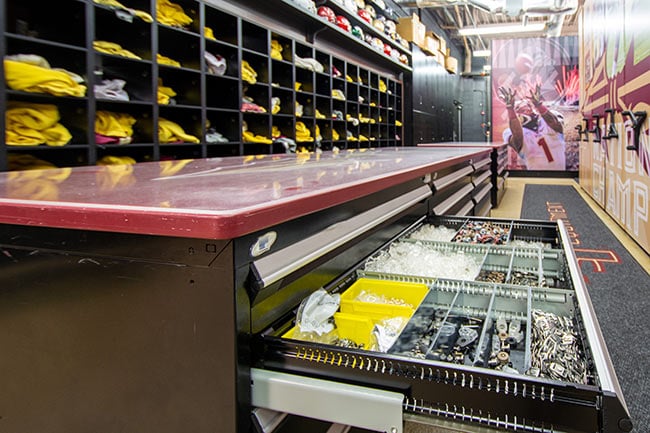 Workbench and Drawer Storage for Athletic Gear Repair