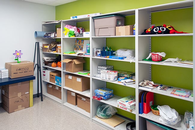 4-Post Shelving Storing Library Equipment and Supplies