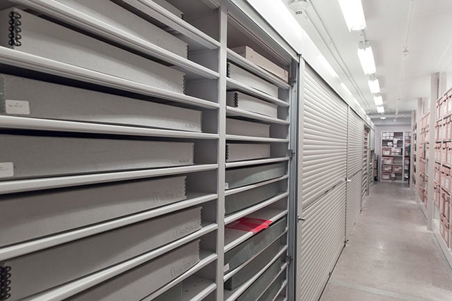 Archival Library 4-Post Storage Shelving with Tambour Doors