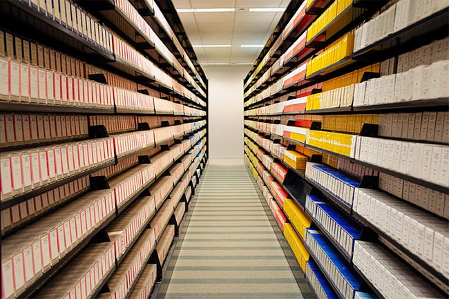 Cantilever Shelving Storing Archival Tape and Media Collection