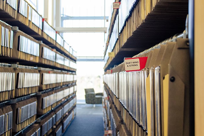 Cantilever Shelving with Hanging Files for Sheet Music Storage