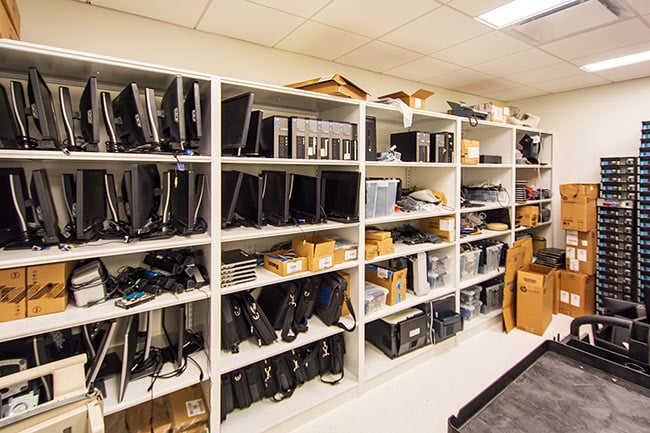 Computer Equipment Stored on 4-Post Shelving