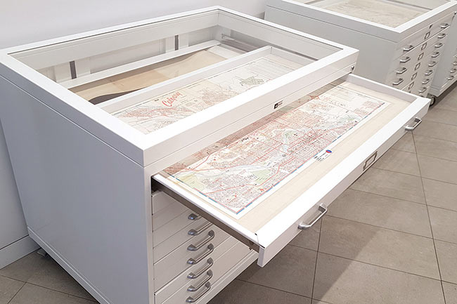 Flat File Cabinet with Glass Top for Display and Storage