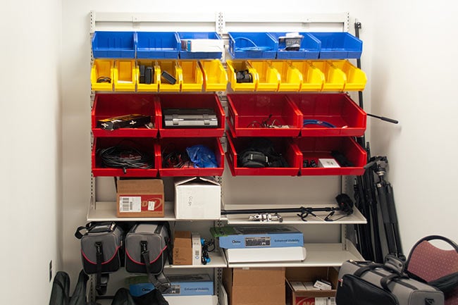 Library A/V Equipment Stored in FrameWRX Shelving