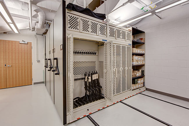 Compact Shelving with Universal Weapons Rack