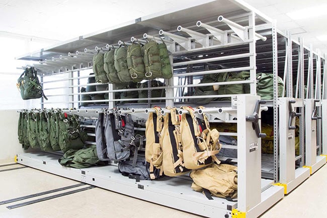Parachute Rack Mounted on Mobile Carriages